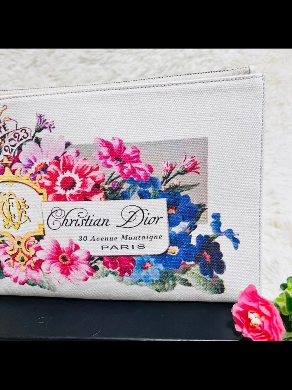 Christian Dior Floral Canvas Pouch - Pink & Blue Floral